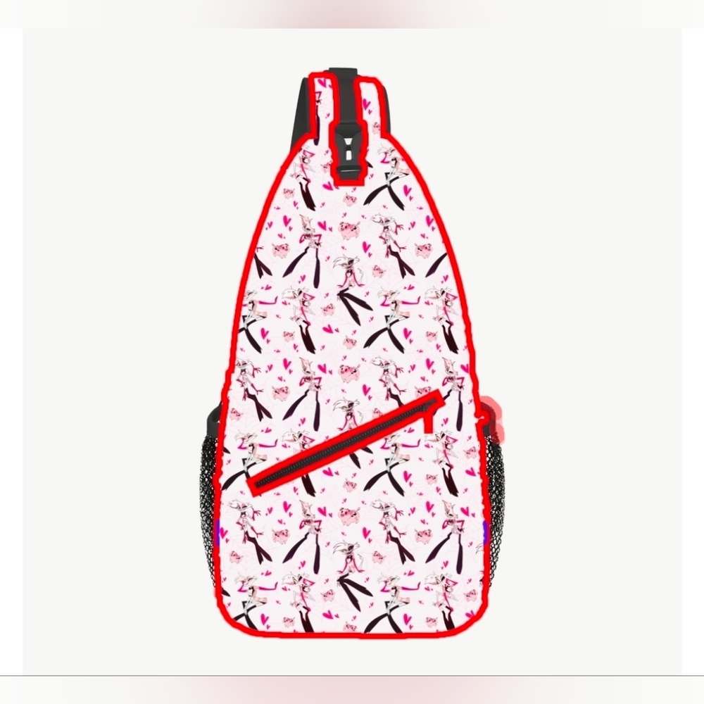 Hazbin Hotel Angel Dust Sling‎ Bookbag Backpack Crossbody Pink/White Fanmade